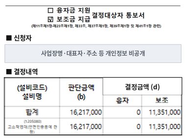 고소작업대 (안전인증품) 보조금 지급 결정통보서